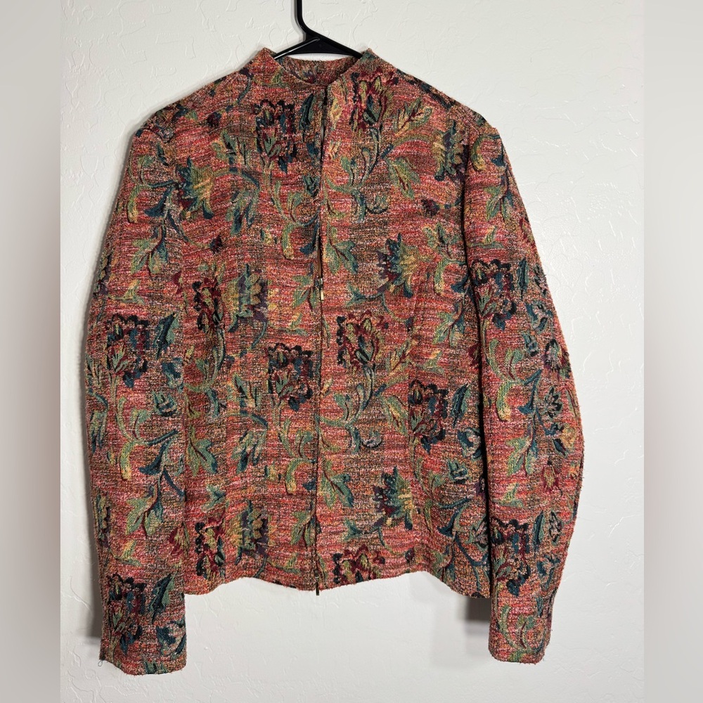 Coldwater Creek Floral Metallic Tapestry Jacket Lined Brocade Style Rich Colors